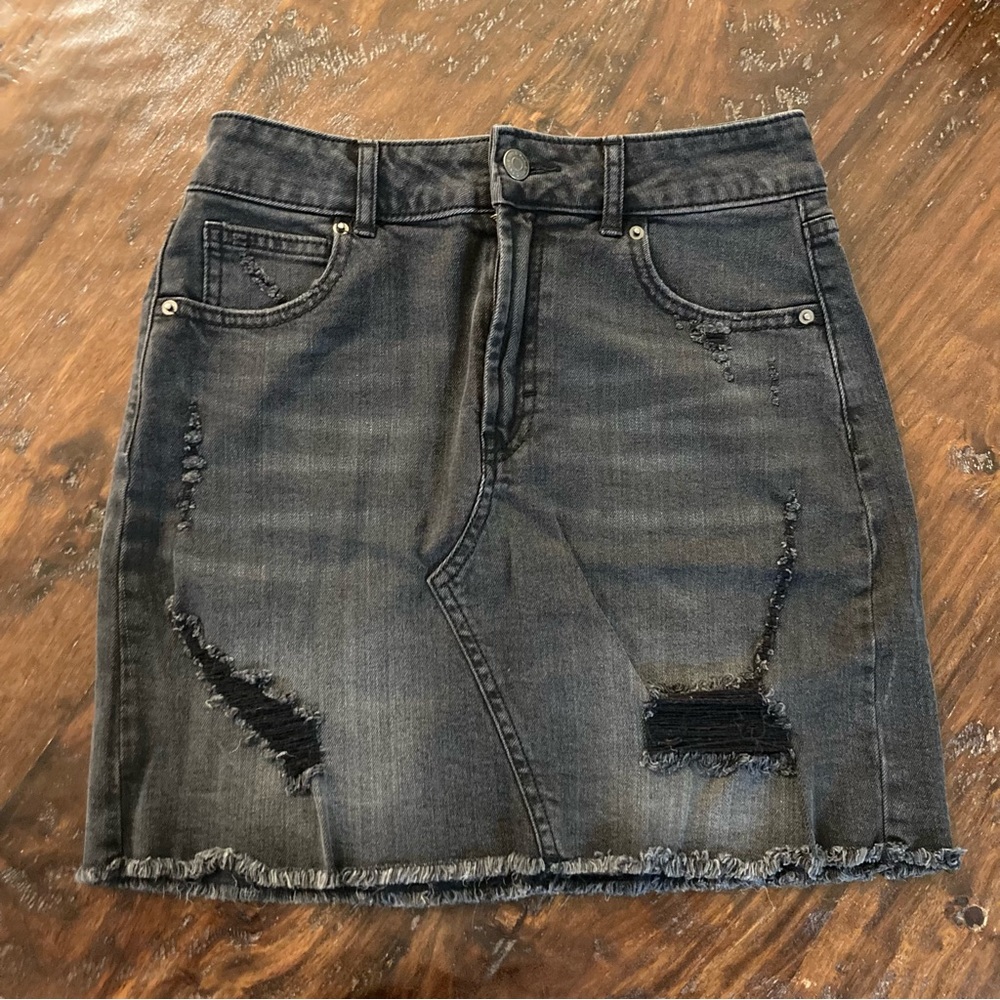 Distressed Black Denim Mini Skirt Size 0 - 2